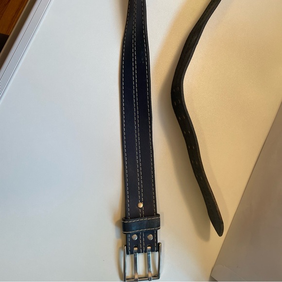 Leather Belt Navy with thick white stitching Y2K preppy Waist 40 inches - Picture 3 of 8